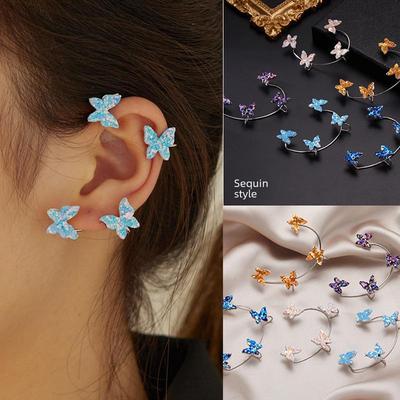 "Trendige Schmetterling Ohrhaken Clips": Kein Piercing erforderlich, mit 4 Pailletten-Schmetterlingen für Damen