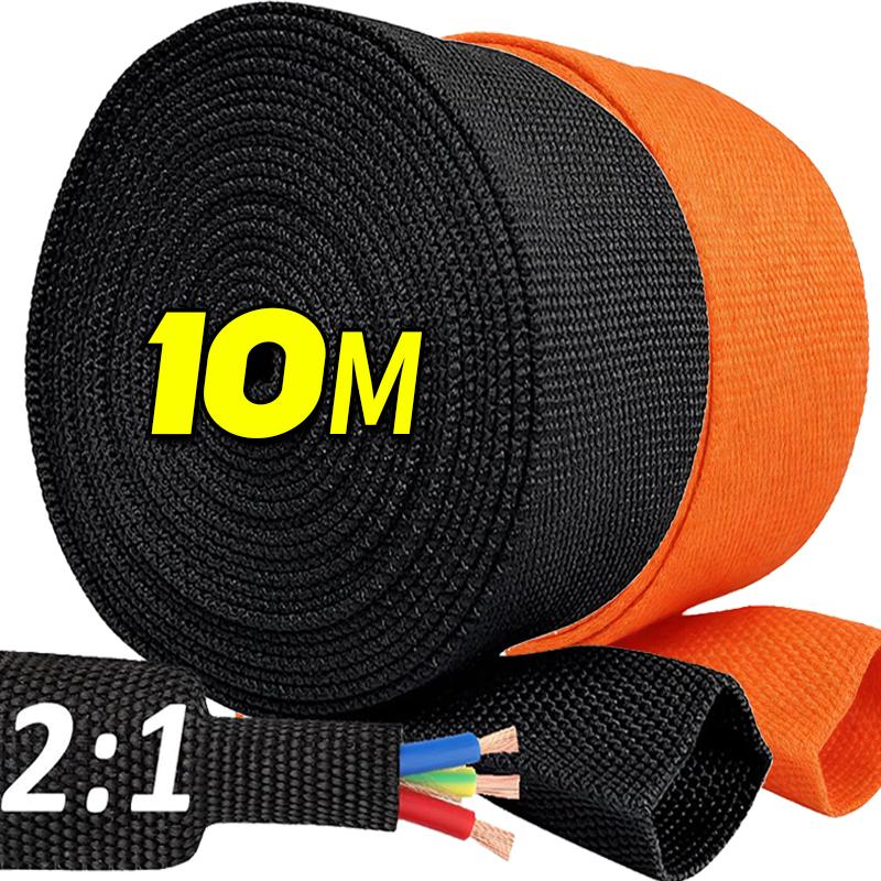Braided Cable Sleeves Heat Shrink Tube Insulation Flam Retardant Wire Wrap Sheath Protection Covers Car Line Organizer Wholesale nero