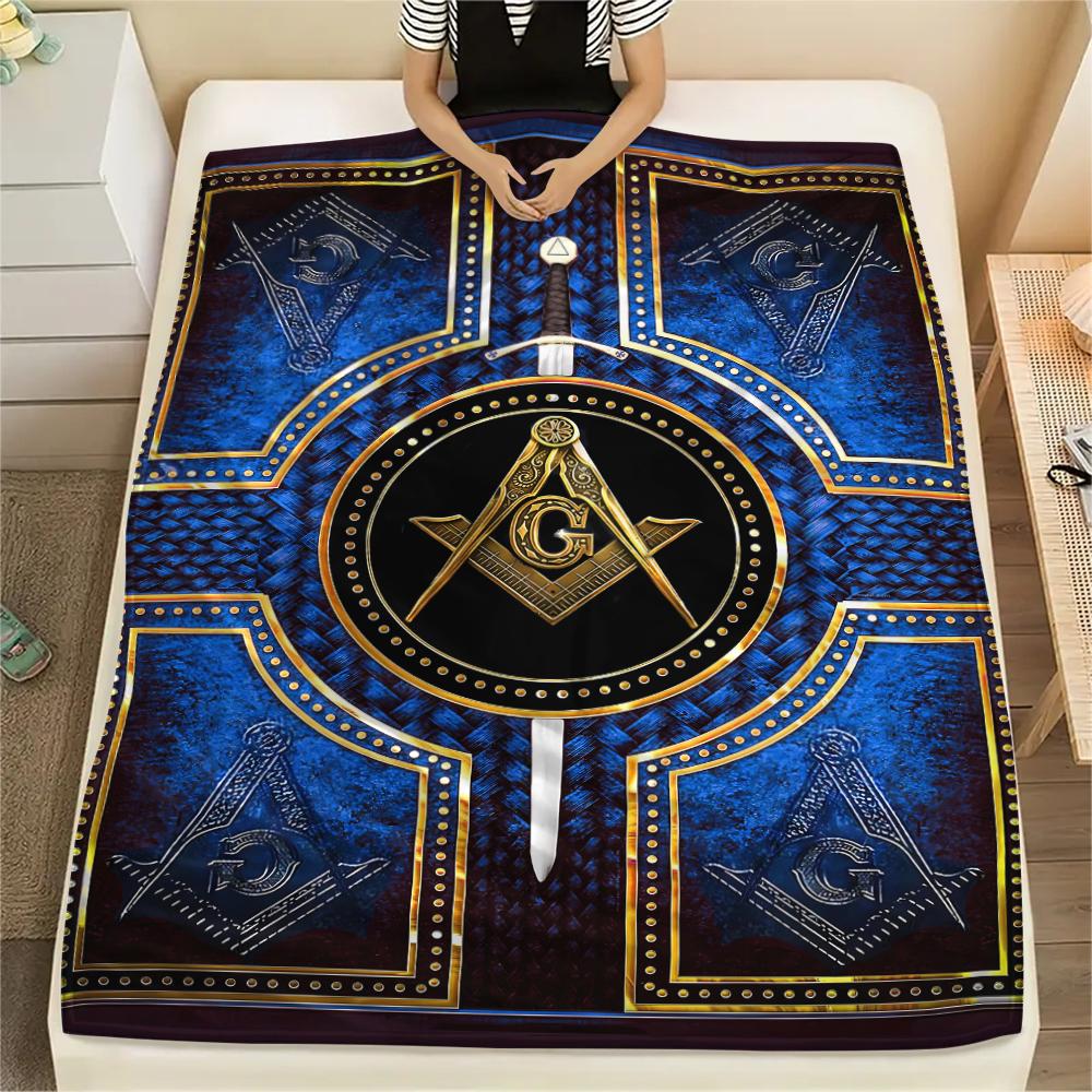 1Pc Masonic Freemason Print Flannel Blanket, High Quality Comfortable for All Seasons, Home Decor, Warmth and Comfort, Perfect for Christmas Gifts