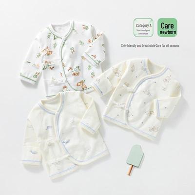 Nyfödd Benfri Ren Bomull Diagonal Revers Pyjamas - Vår/Höst Stil Halv Rygg Munkdräkt Topp
