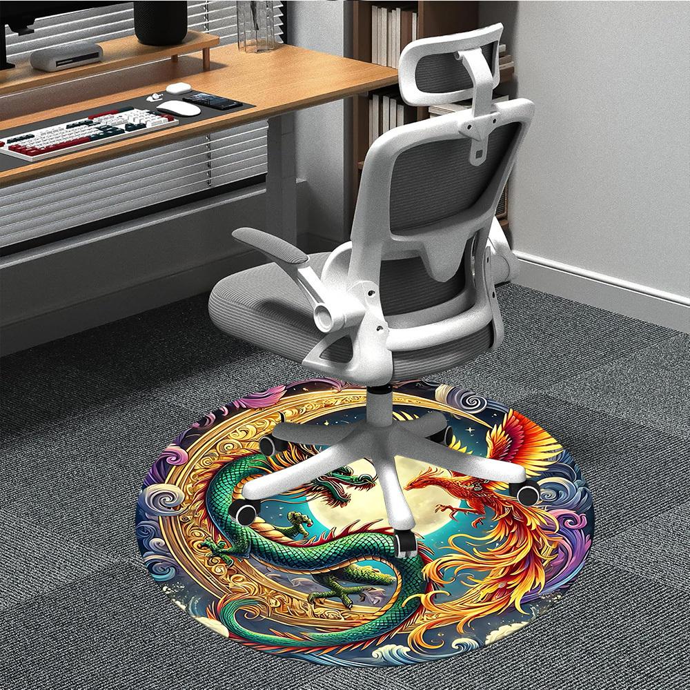 

1pc Dragon Phoenix Yin Yang Carpet, Round Non Slip Durable Large Size Office Carpet, Suitable for Office 80cm