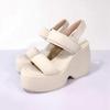 Krazing Pot Sheepskin Peep Toe Thick High Heels Platform Summer Shoes Hook Loop Casual Women Sandals