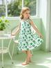Sleeveless Little Kids Dress, Green Comfortable and Soft A Line Sundress Holiday Gift Age 2T-8Y