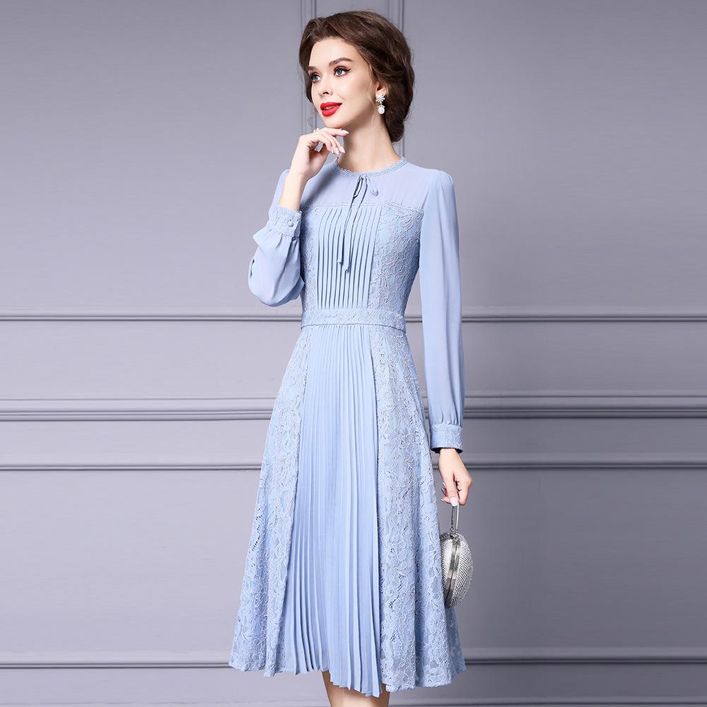 Zhili Ladies' Elegant 2025 Spring A-Line Midi Dress with Long Sleeves