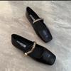 One-word Buckle Brown Single Shoes Women's New Spring and Autumn Flat Shoes Square Head Mary Jane Women's Shoes