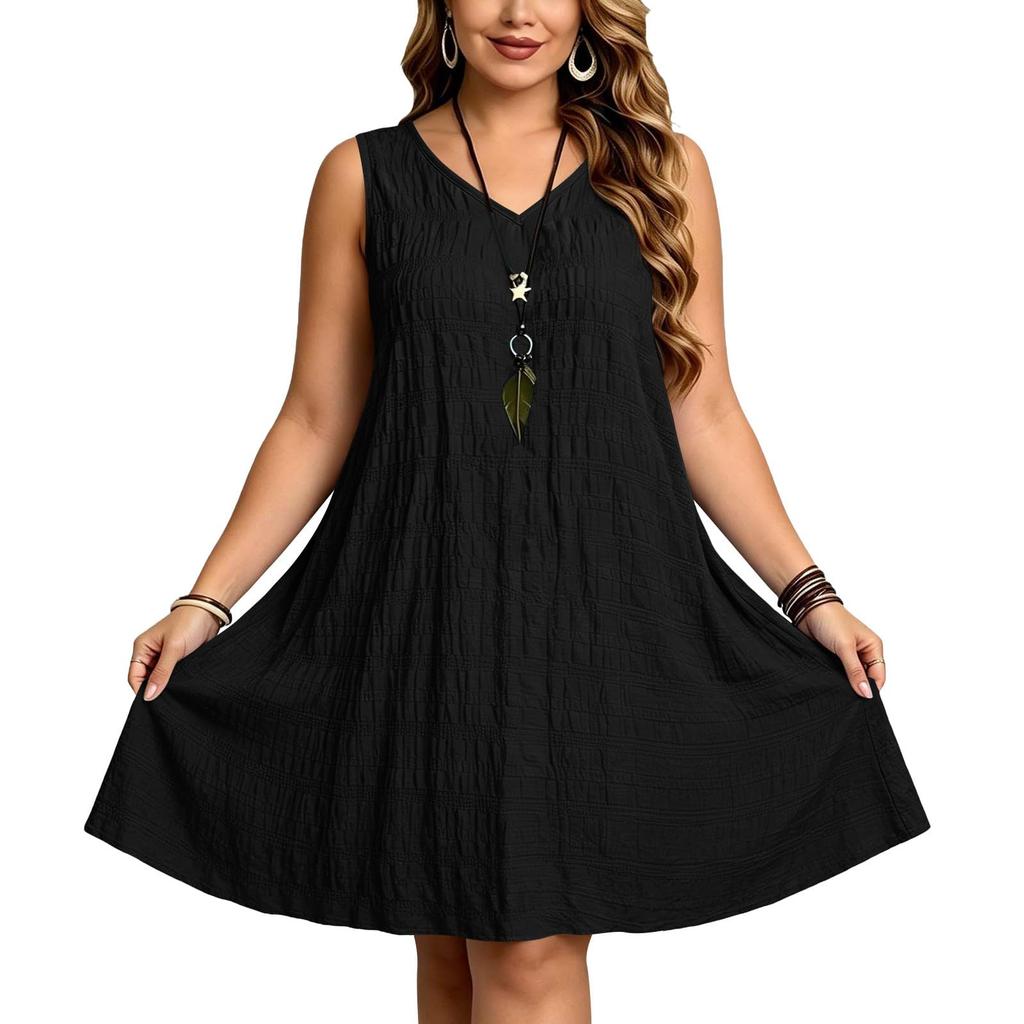 Women's Casual Color Sleeveless Plus Size Loose Fit Dress for Everyday Wear