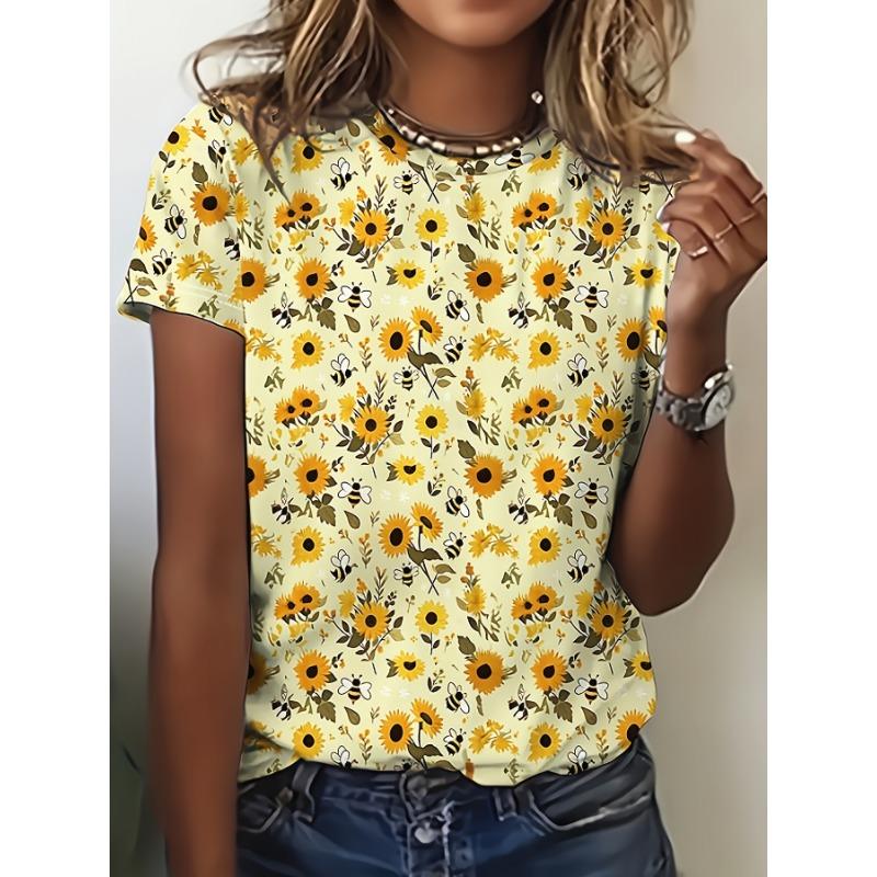 3D Printed Women's Round Neck Short Sleeved T-shirt