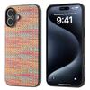 For iPhone 16 Plus Case Plaid Texture PU Leather Coated PC+TPU Phone Cover