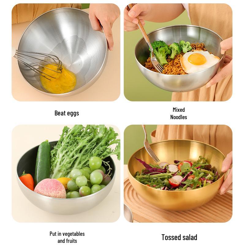 Korean Stainless Steel Multi-Purpose Bowl for Salad, Cooking, Dough, Baking, Egg Beating, Vegetables, and Fruit.