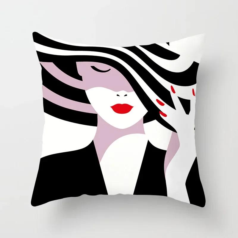 VIKAMA Minimalist Black White Cushion Cover Aesthetic Geometric Print Sofa Pillow Cover Living Room Car Soft Home Decor