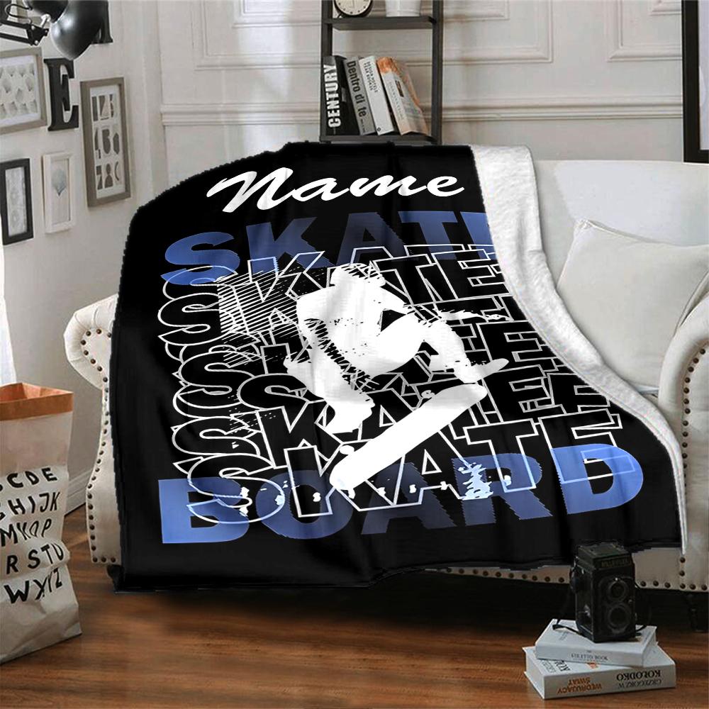 Custom Name skateboard Theme Printed Blanket - Perfect for Couch, Bed, Travel & Outdoor Use | Machine Washable, Cozy & Durable.
