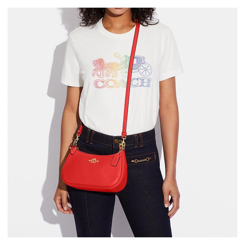 Coach Teri 24 Zipper Detachable Shoulder Strap Pebbled Leather Hand-held Crossbody Bag Shoulder Bag Women's Red
