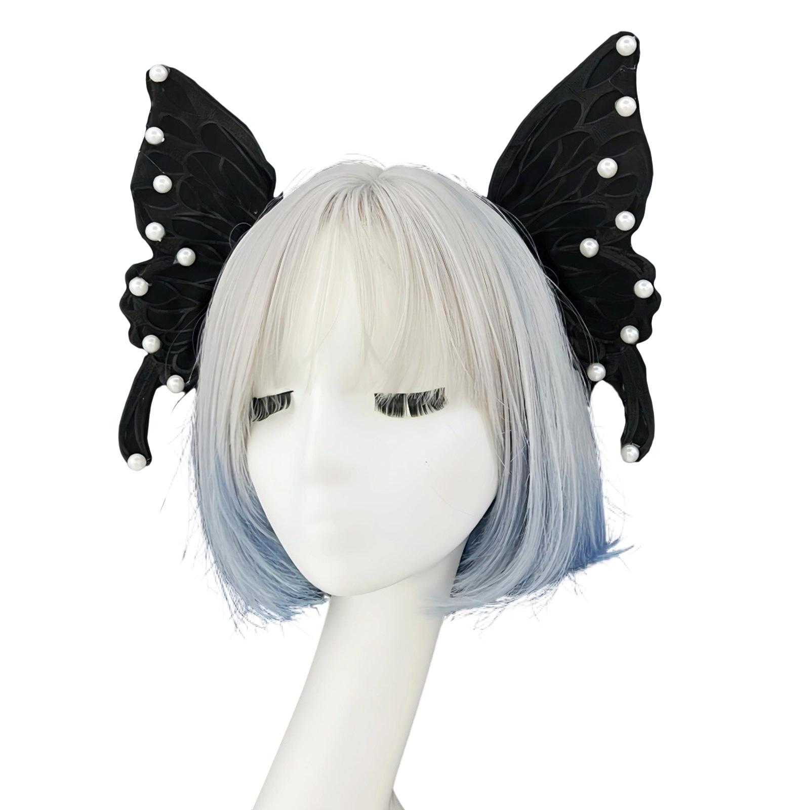

Woodlands Elf Headpiece Featuring Pearls Part and Delicate Wing Hair Accessory Suitable for Renaissances Event чорний
