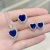 Elegant CZ Gemstone Pendant Necklace Set With Earrings Ring Women Blue Red Yellow Green Purple White Zircon Jewelry
