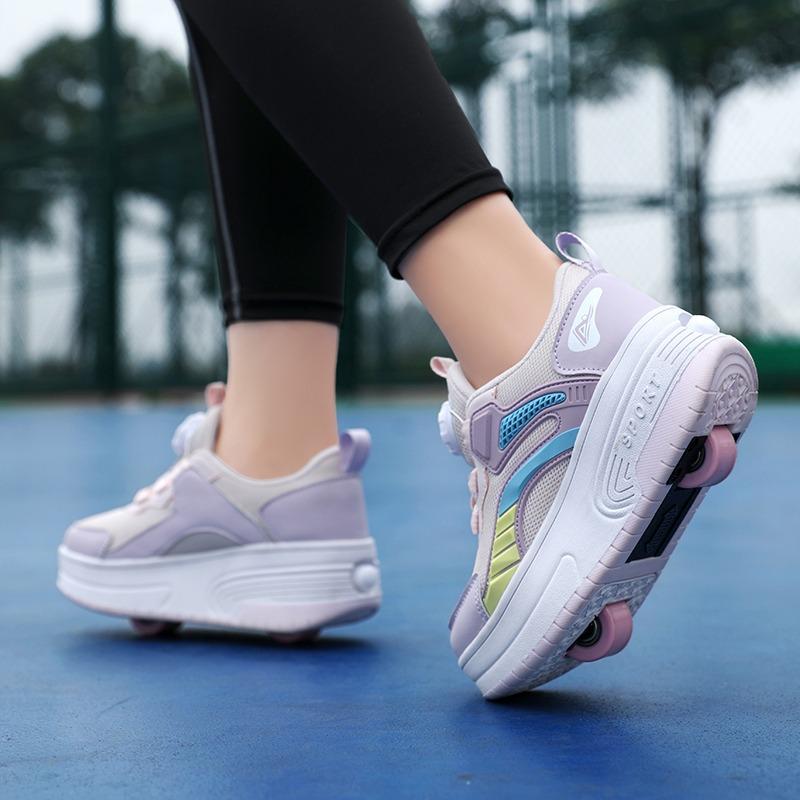 Boys /Youth Roller Skates Shoes Removable Flat Shoes Tow Wheels Girls Roller Skates Sneakers for Kids