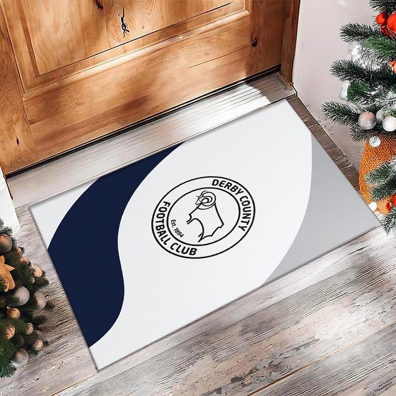 Alfombra de Terciopelo de Cristal con Estampado de Fútbol del Derby County, Cómoda Absorbente de Agua Antideslizante para Suelo Interior