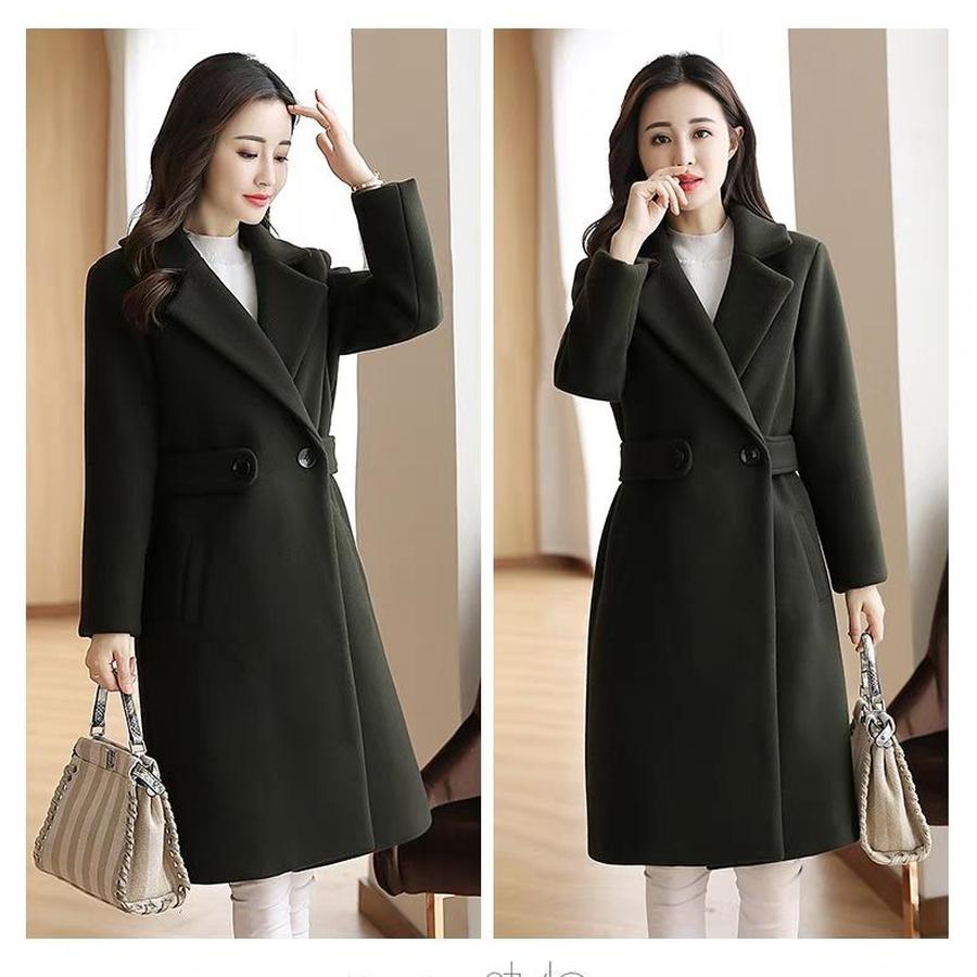Korean Fashion Temperament Wool Coat Women Long Sleeve Autumn Winter Women's Slim Fit Wool Coat