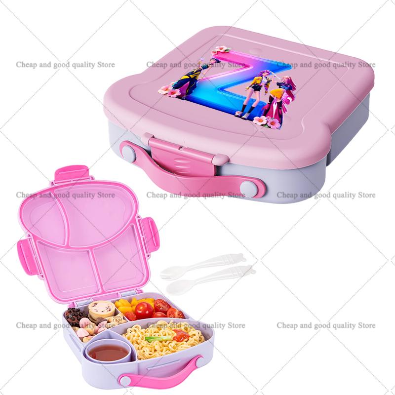 KPop Demon Hunters Lunch Box with Spoon Fork Sauce Case Girls Anime Letter School Picnic Bento Food Storage Containers Kids Gift