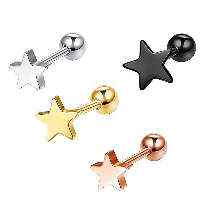 EVISPOL Hypoallergenic Stainless Steel Star Stud Earrings for Women Screw Back Cartilage Tragus Helix Earrings Piercing Jewelry