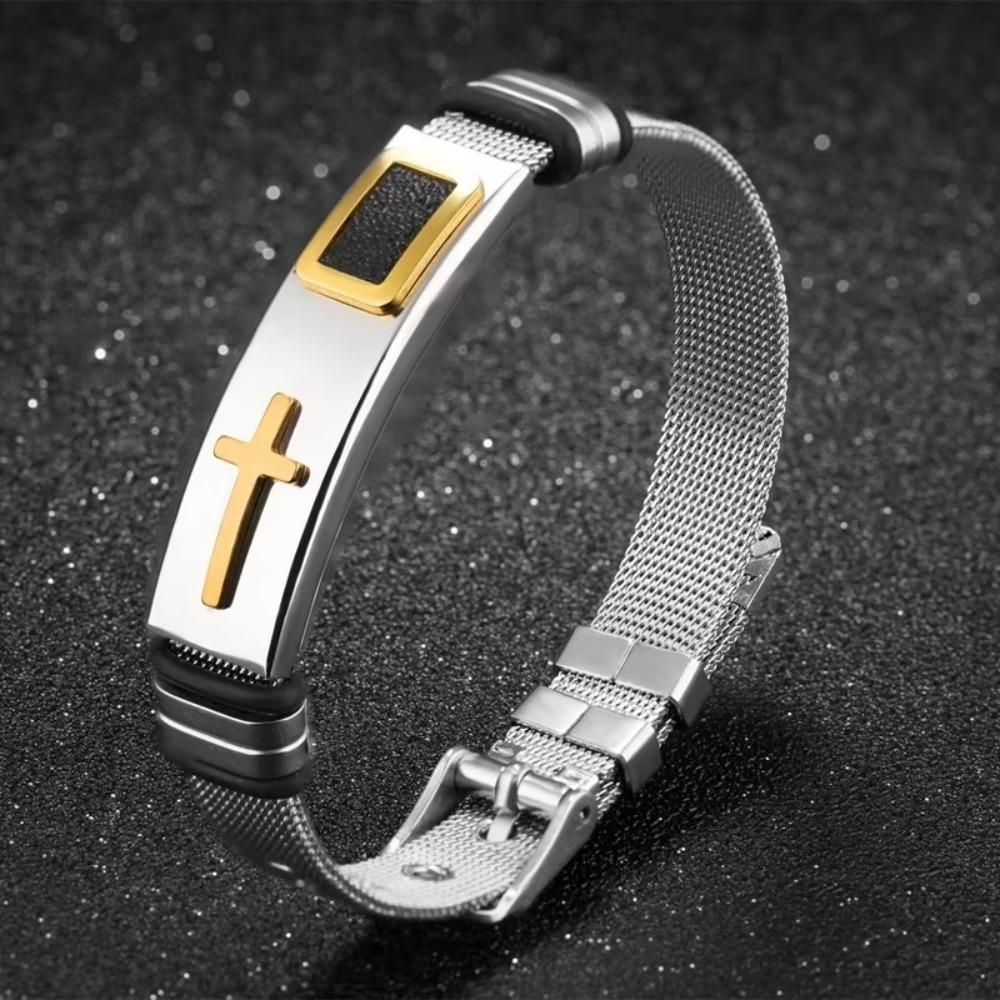 Retro Stainless Steel Adjustable Cross Bracelet Waterproof Men's Silicone Bangles Amulet Religious Fashion Jewelry Bracelets