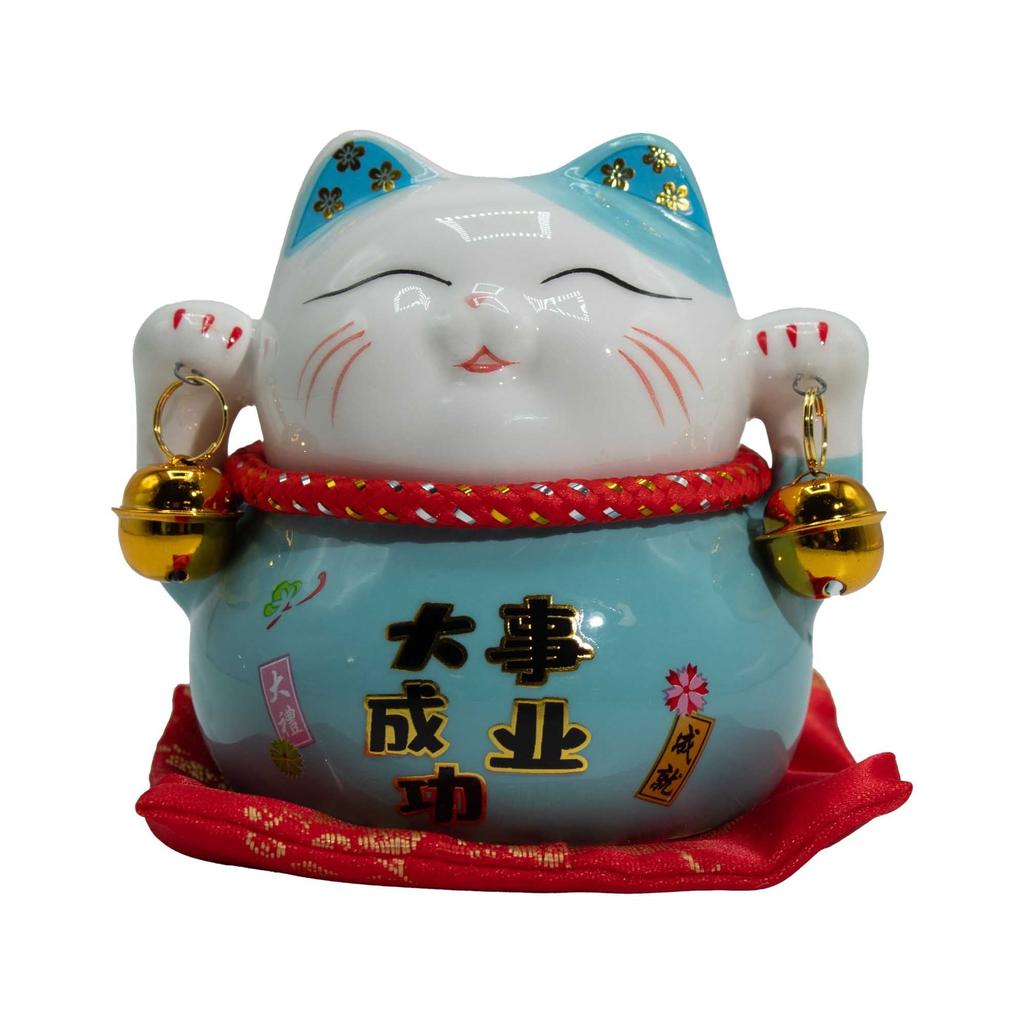 Ceramic Money Cat Bank – Blue On Cushion