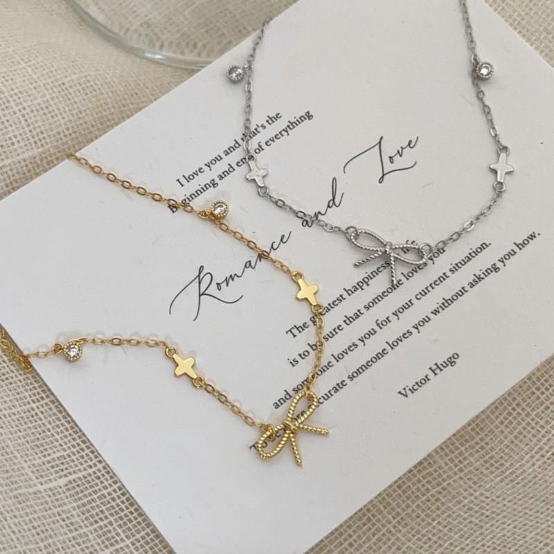 Sterling Bow Knot Bracelet Women Minimalist Cross Pendant Fashion Jewelry