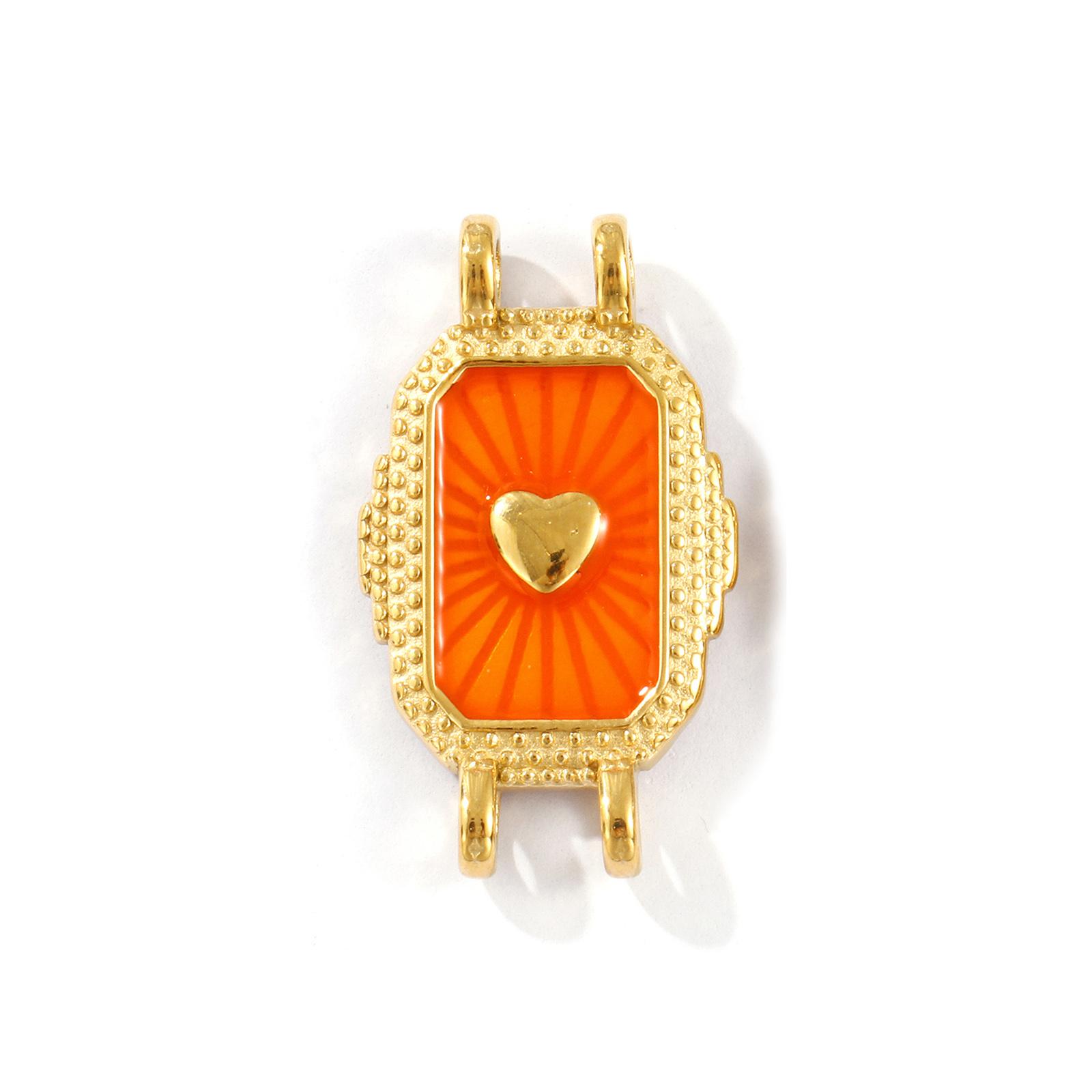 

1 PC Waterproof 304 Stainless Steel Enamel Octagon Heart Connectors Charms Pendants 18K Gold Plated For DIY Necklace 3.1cmx1.8cm 3.1x1.8cm помаранчевий