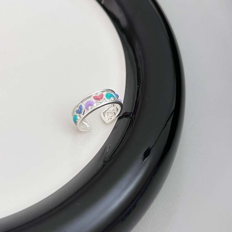Korean Colorful Rainbow Letter Open Rings for Women Girls Vintage Creative Oil Dropping Adjustable Finger Couple Ring Jewelry
