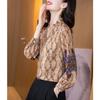 Women Stylish Floral Print Ruffle V Neck Blouse Elegant Chic Sequins Lace Patchwork Chiffon Shirt Casual Long Sleeve Loose Tops