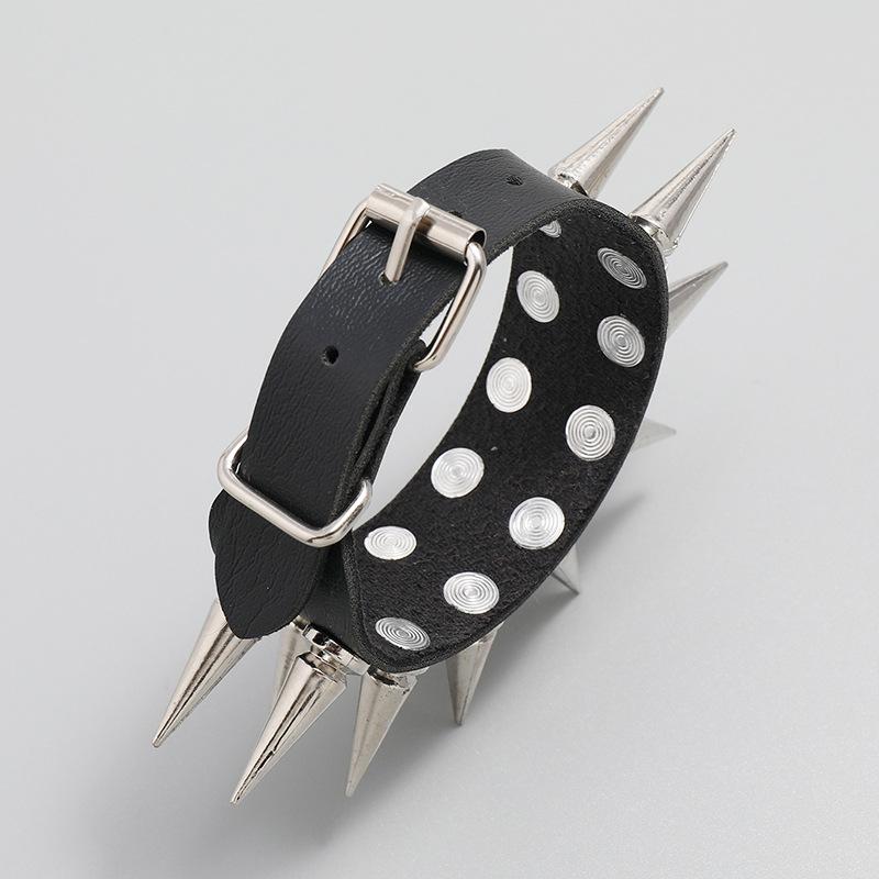 DIEZI Personality Rock Men's 2-row Spiked Bracelet Bangle For Women Vintage Punk Cosplay Black PU Leather Wrap Bracelet Jewelry