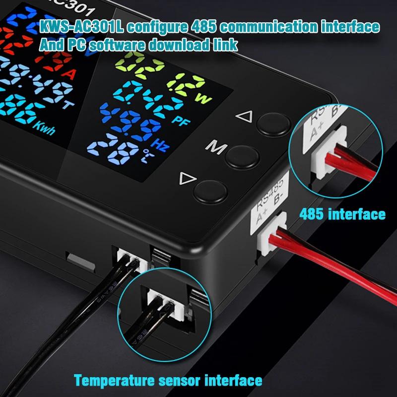 KWS-AC301 Wattmetre Güç Ölçer Voltmetre AC 50-300V Voltaj 8'i 1 Arada Çok İşlevli AC Elektrik Ölçer 0-20/100A Dedektör