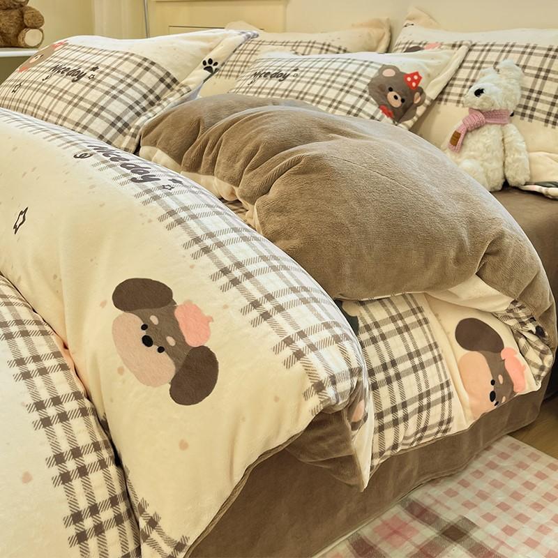 Thickened Milk Fleece Four-Piece Set Cartoon Coral Fleece Quilt Cover Fleece Bedding Flannel Sheets