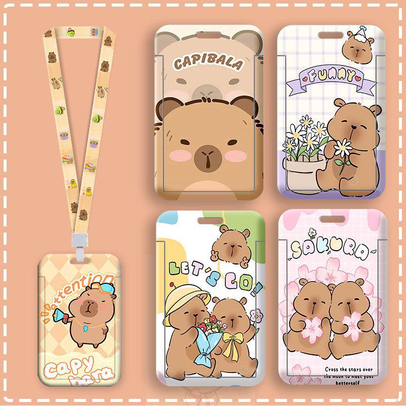 Capybara Cartoon ID & Card Holder Lanyard for Campus, Bus, Subway, and Badge