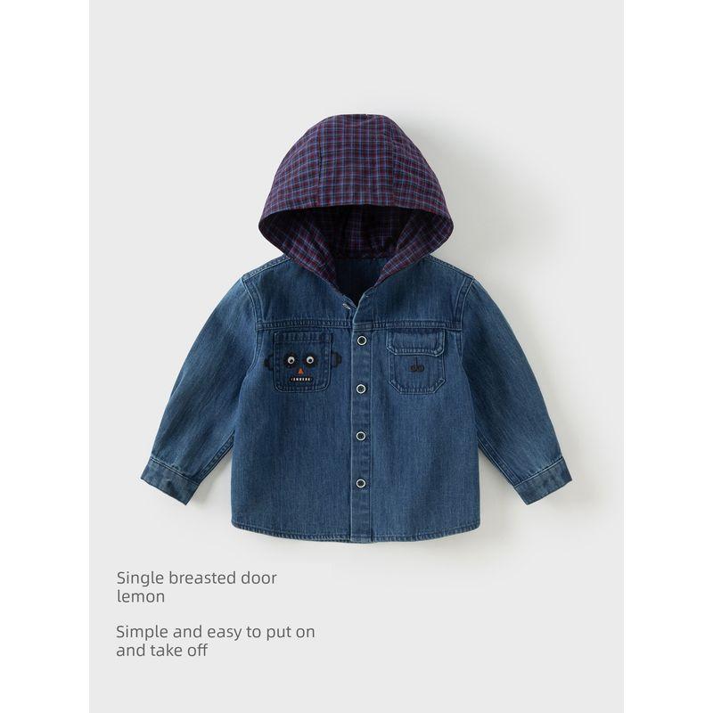 David Bella Boys' Shirt Kidsren's Pure Cotton Hooded Shirt 2026 Spring New Style Baby Denim Jacket Top