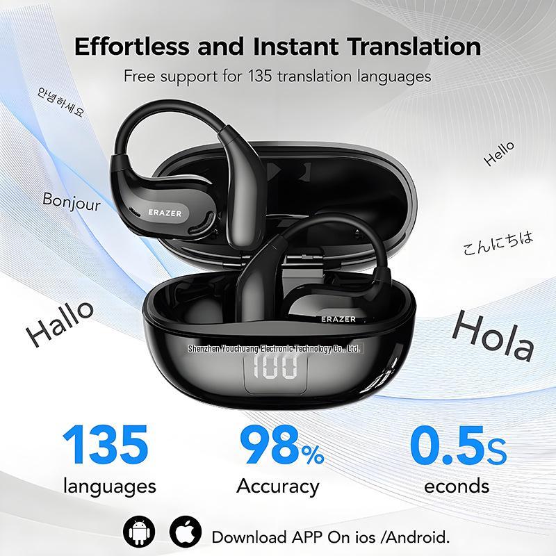 AI Translation Bluetooth Earphones with Long Battery Life, Active Noise Cancellation, Ultra-long Standby, and Permanent Free Translation