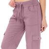 Cropped Pants Adjustable Waist Breathable Stretchy Fabric Women Summer Pants with Pockets Outdoor Travel Mid-calf Length Pants