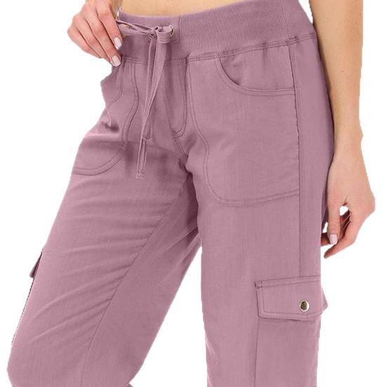 Cropped Pants Adjustable Waist Breathable Stretchy Fabric Women Summer Pants with Pockets Outdoor Travel Mid-calf Length Pants