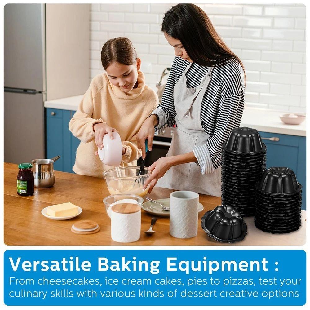 4 Pcs Carbon Steel Fluted Cake Mold Nonstick Muffin Cups Round Mini Cake Pan  Brownie