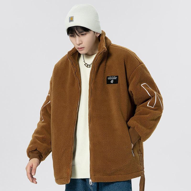 Winter Granular Fleece Jacket Men's Winter Fashion Stand-up Collar Winter Warm Thickened Cotton Clothes Lamb Wool Cotton Clothes