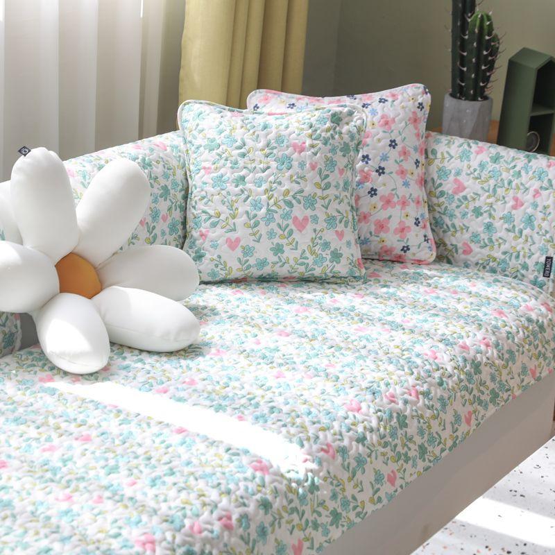 

Ткань для диванных подушек в стиле американской кантри с цветочным принтом, хлопок, всесезонная, нейтральная, минималистичная, современная, комбинированная, чехол-накидка для дивана, полотенце-накидка, полностью закрывающая Lilac Green 70*70cm