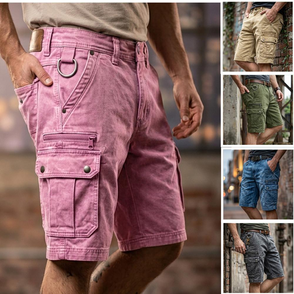 Vintage Multi-Pocket Cargoshorts Herren Lässig Einfarbige Lockere Gerade Shorts Frühling Sommer Herrenmode Knielange Hosen
