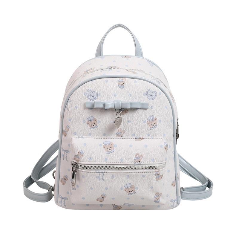 Cute Bear Backpack For Girls And Women Pu Cartoon Printed Daypack For School And Casual Use