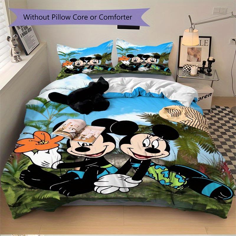 3pcs Mickey & Minnie Mouse Tropical Paradise Print Cover Set Ultra Soft, Breathable, and Comfortable Bedding with Stylish Design for Bedroom and