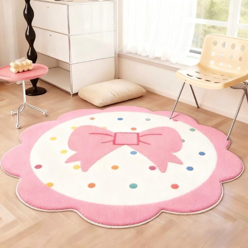 Cream Style Carpets for Living Room Pink Bow Bedroom Decor Plush Carpet Fluffy Soft Ins Girly Rug Home Flower Shape Thicken Mat