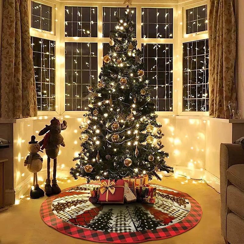WTEMPO Christmas Tree Skirt Red/Black Christmas Tree/Plaid Patterns Printed Xmas Tree Skirt Winter Christmas Tree Mat for Home Indoor Outdoor Party