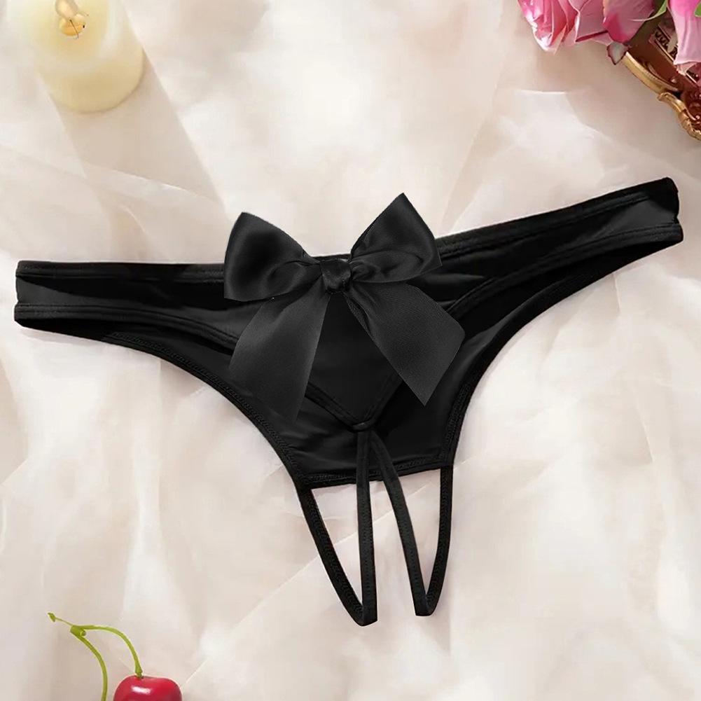 Back Big Bow Thong Open Crotch Free Invisible Breathable Low Waist Sexy Seamless Underwear Women