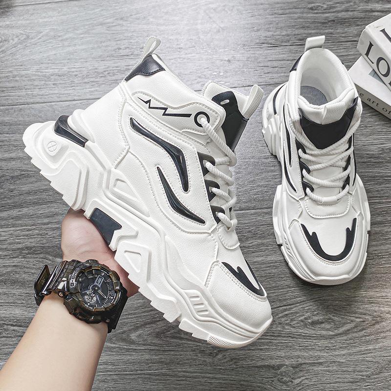 Men's Shoes Autumn Breathable Youth Casual Running High-top Sports Shoes Thick-soled Heightening Versatile Little White Dad Trendy Shoes