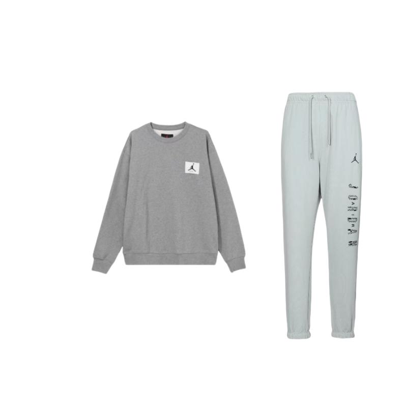 

Jordan Solid Color Fleece Crew Neck Pullover Long Sleeve High Waist Tied Pants Casual Sports Set Men sets FZ6442-046+FB3910-091 XXL