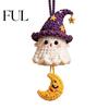 Hand Woven Ghost Decor Halloween Crochet Hanging Decoration, Handmade Ornament for Car Knitted Bag Charm Rearview Mirror, Knit Yarn Pendant