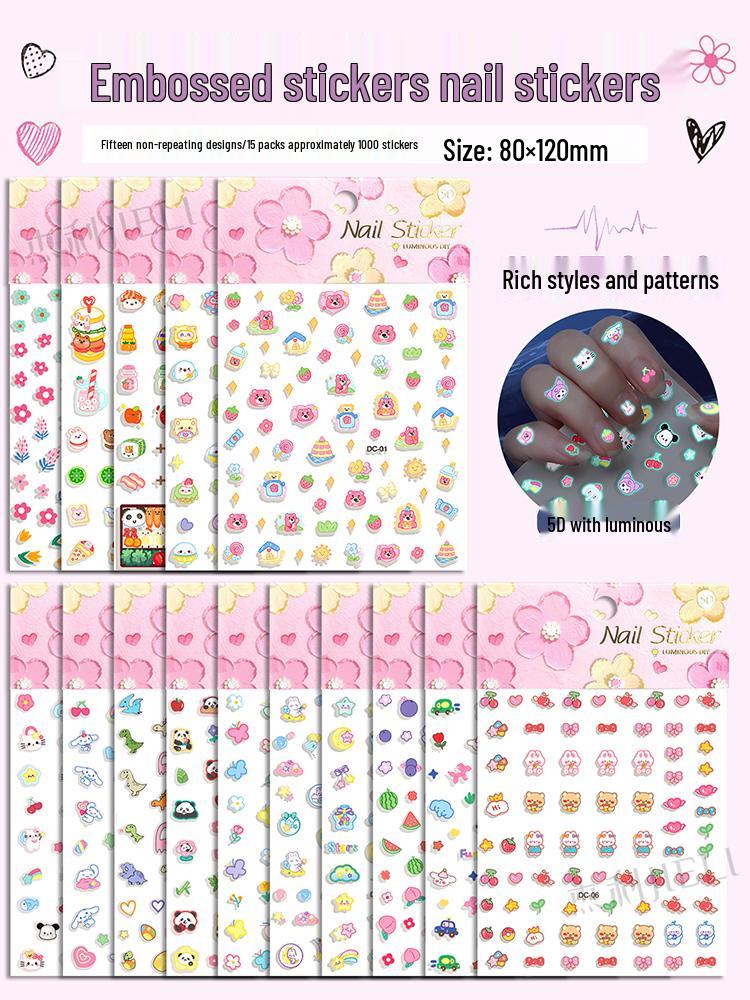 Glow-in-the-Dark 5D Embossed Nail Stickers for Kids - Waterproof, Long-Lasting Princess Nail Art Patches for Toes